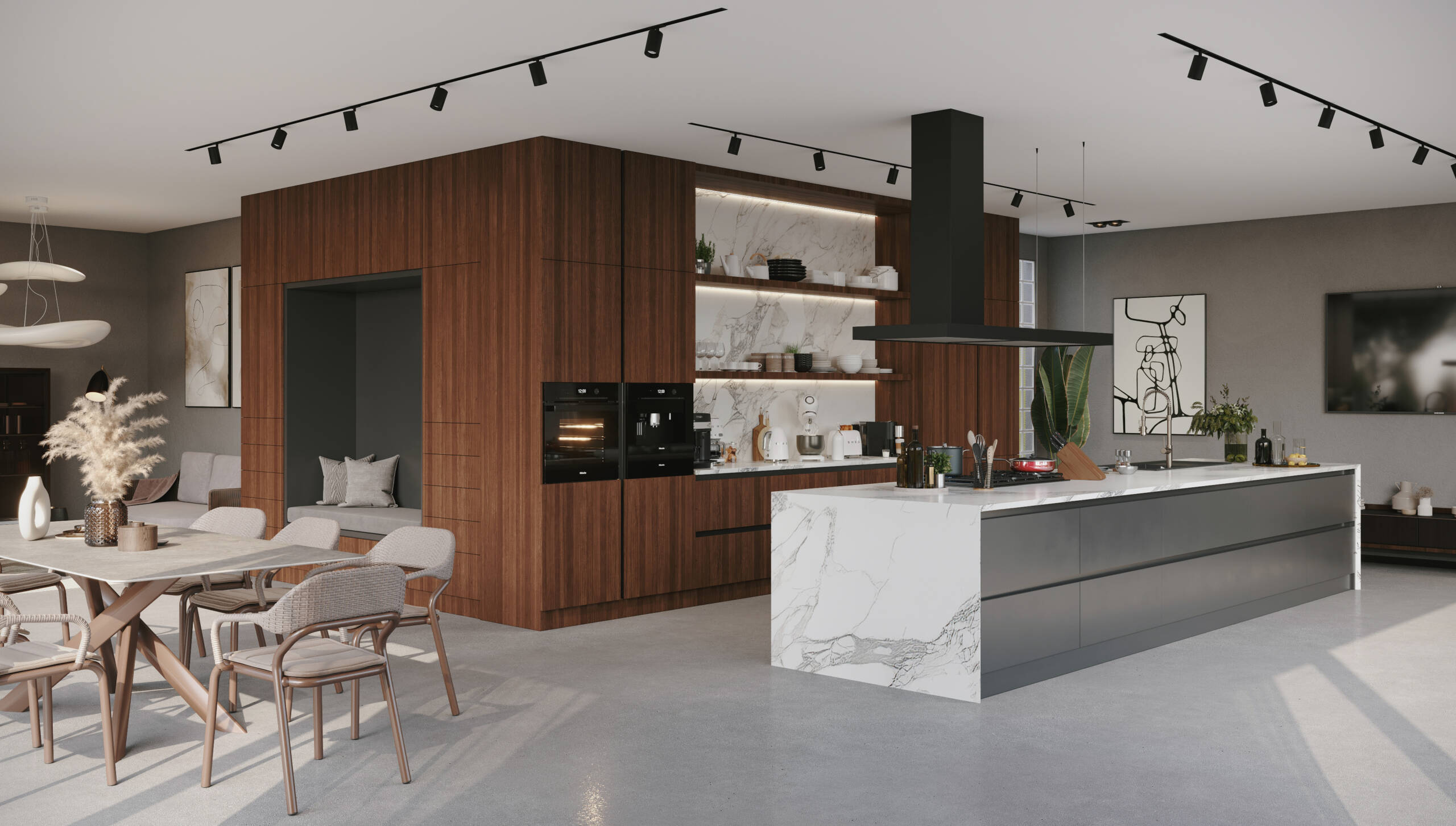 Custom frameless kitchen cabinets in a modern Chroma design by Pi Cabinets